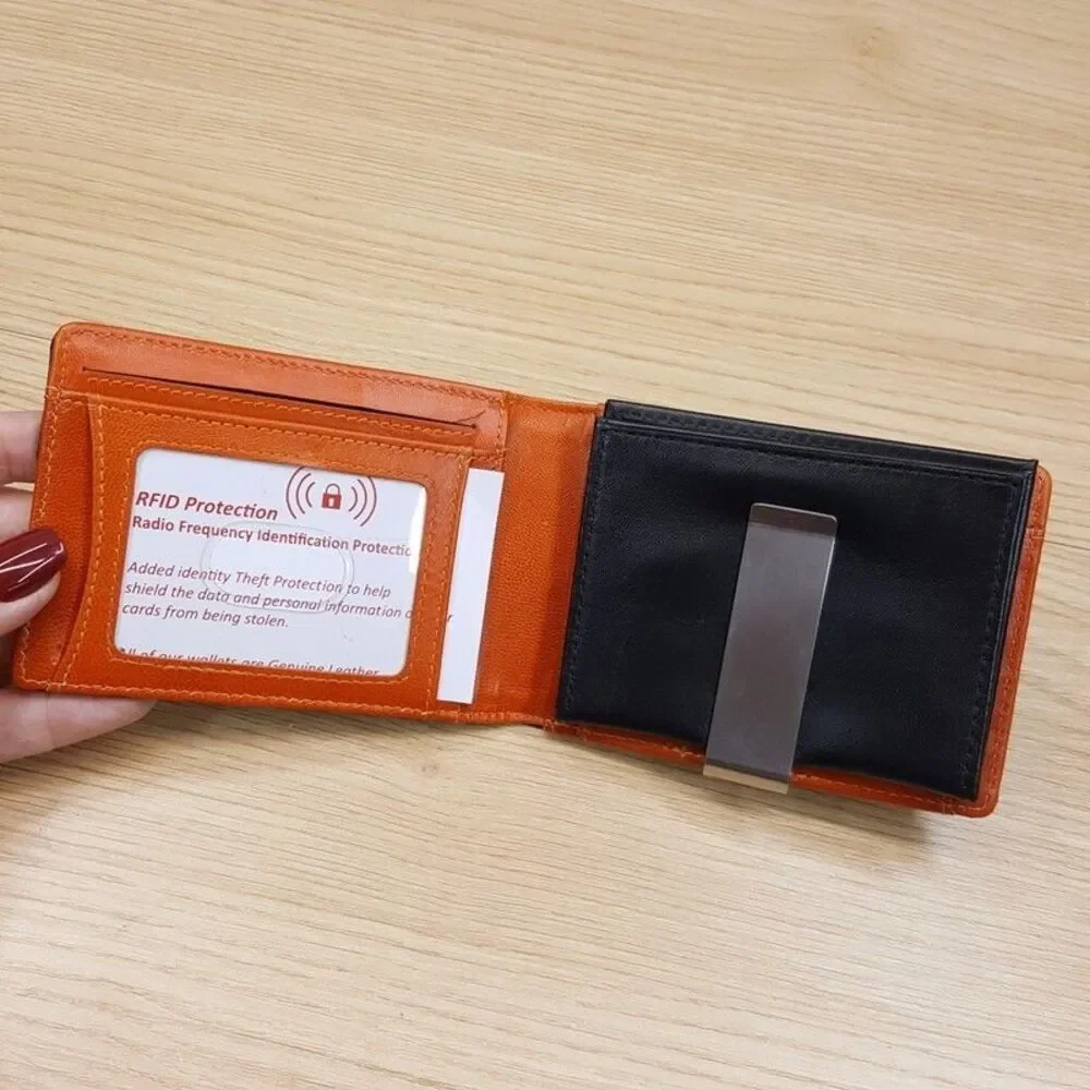 ITECH Wallet Mens Black Orange Carbon Fiber RFID Slim Bifold Money Clip